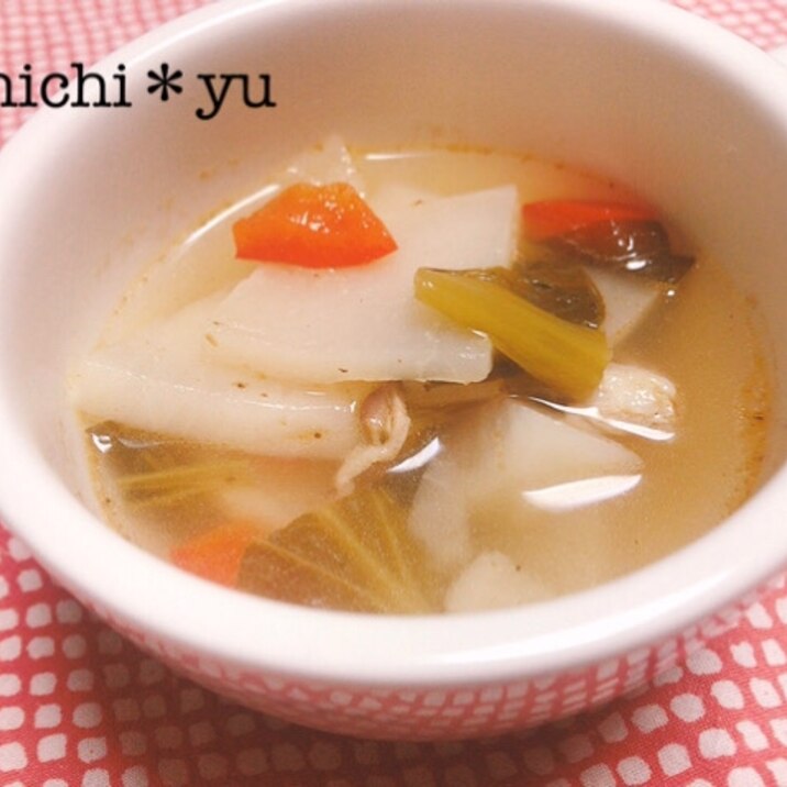 鉄分の吸収率アップ↑ かぶと小松菜のスープ